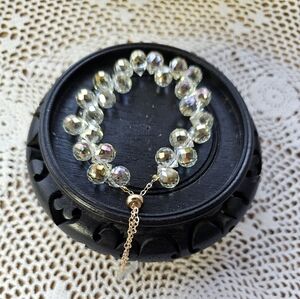Double-Layered Beaded Bracelet with Adjustable Drawstring New Champagne color